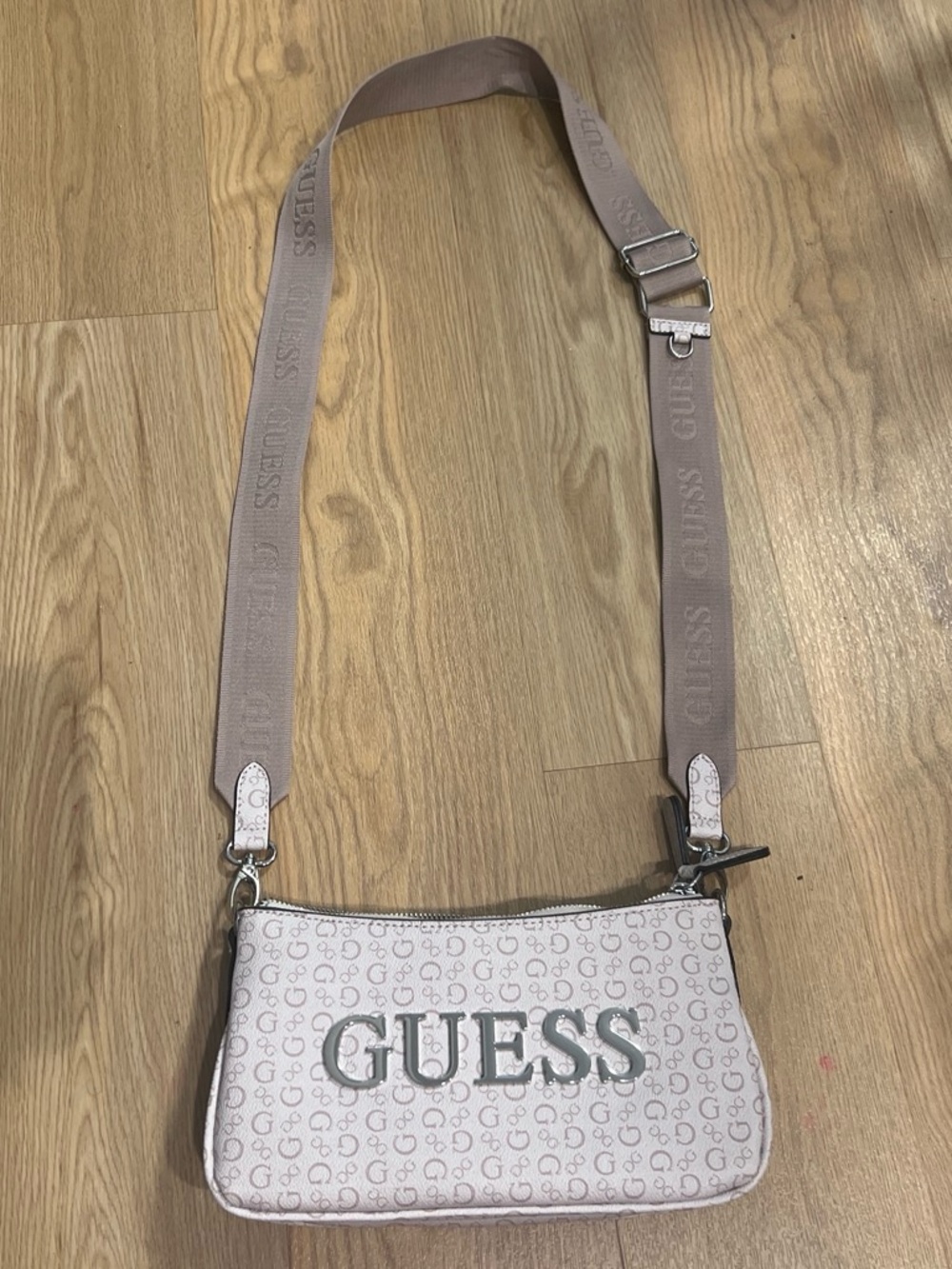GUESS Light Pink Logo Crossbody Bag with Wide Strap